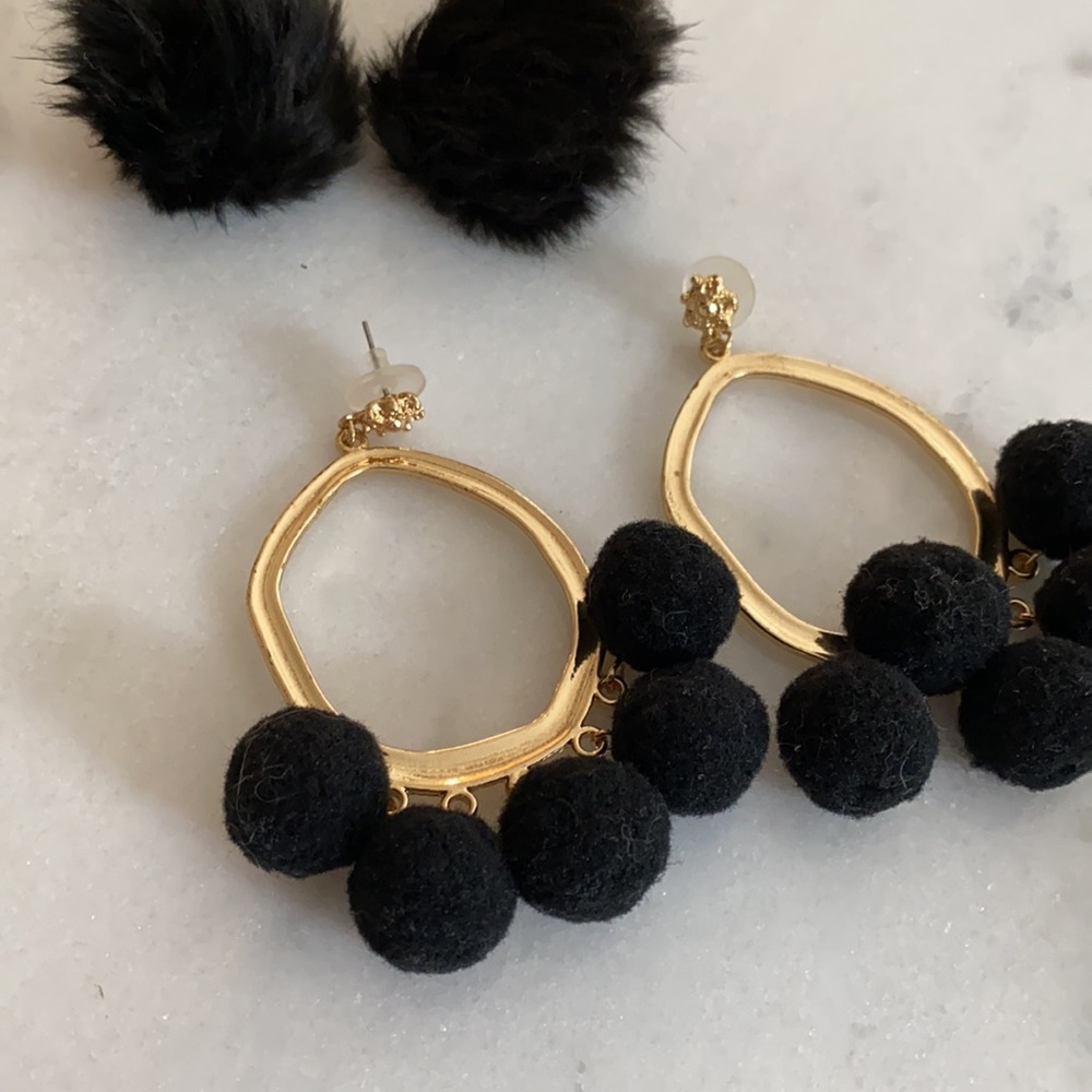 Black Pom Pom Earring Bundle - Picture 3 of 3